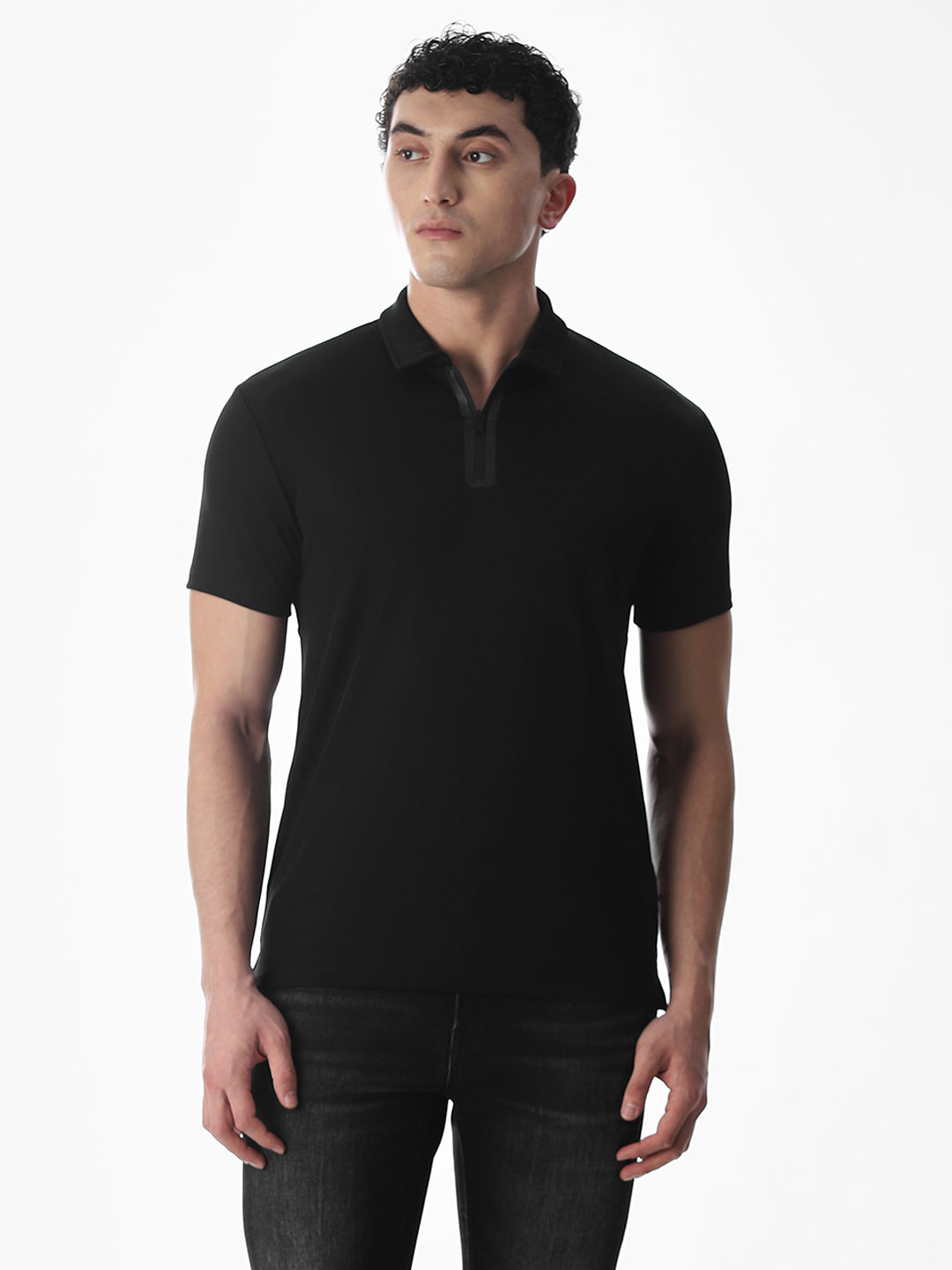 Zipper Detail Polo - Black