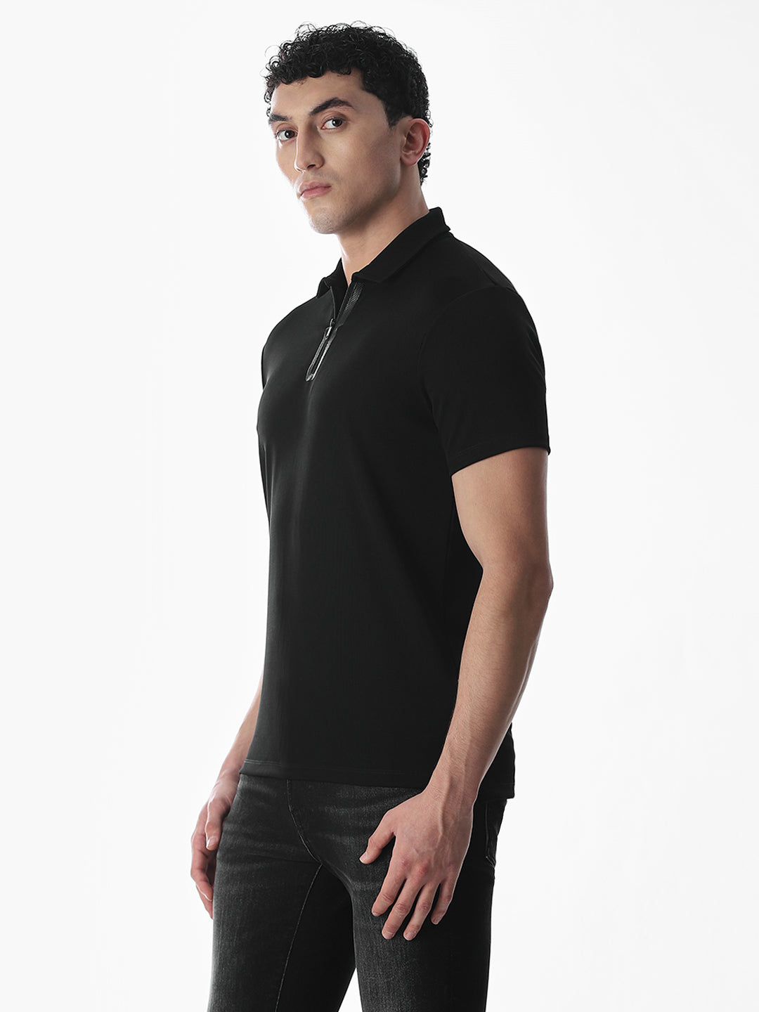 Zipper Detail Polo - Black