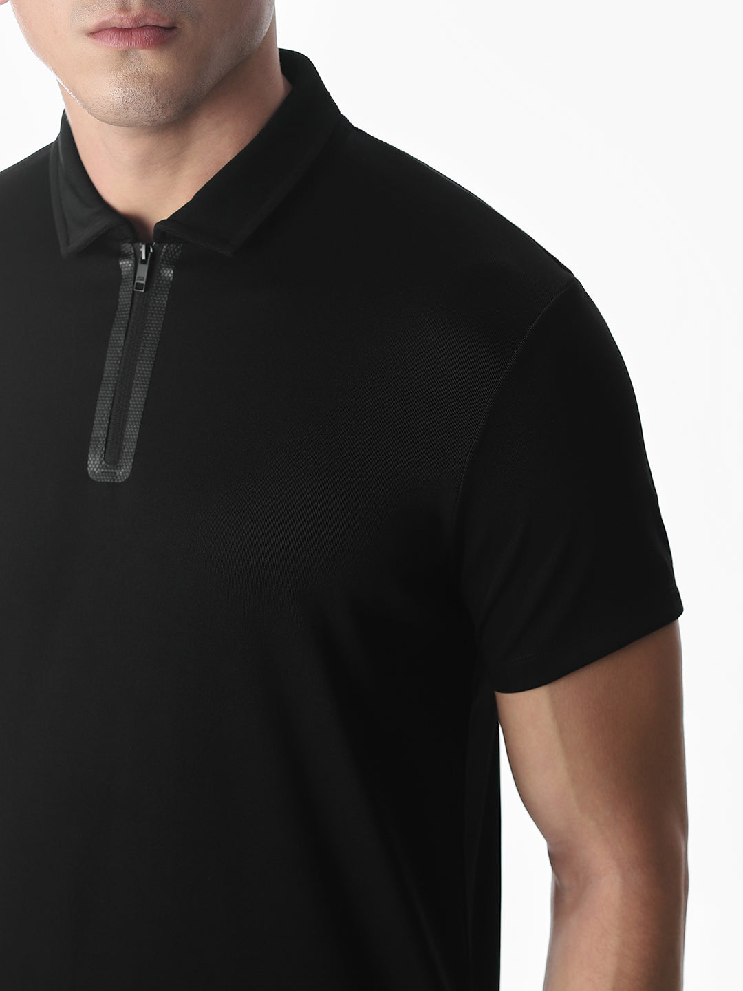 Zipper Detail Polo - Black