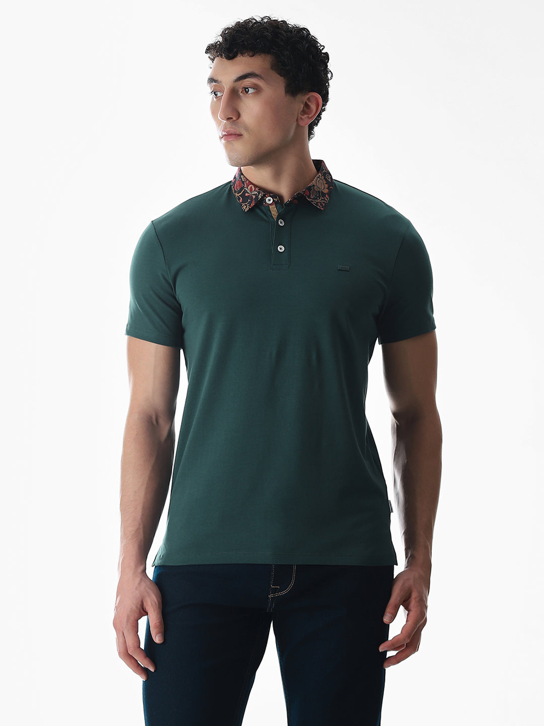 Printed Collar Regular Fit Polo - Green