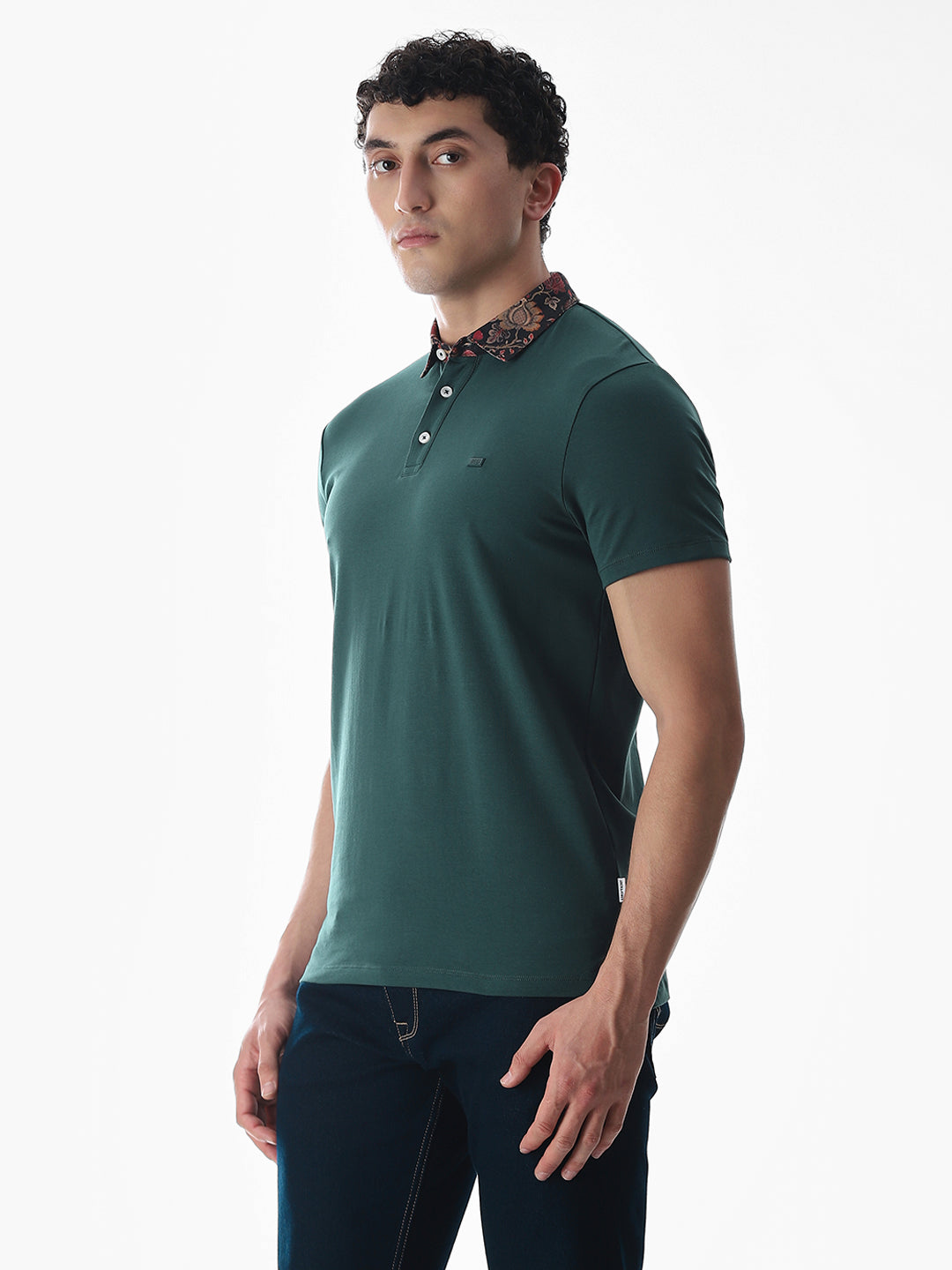 Printed Collar Regular Fit Polo - Green