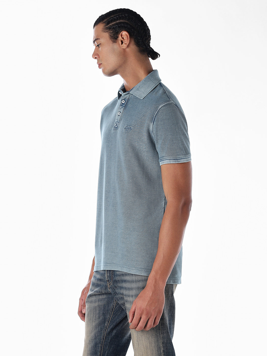 Acid Washed Cotton Polo - Blue