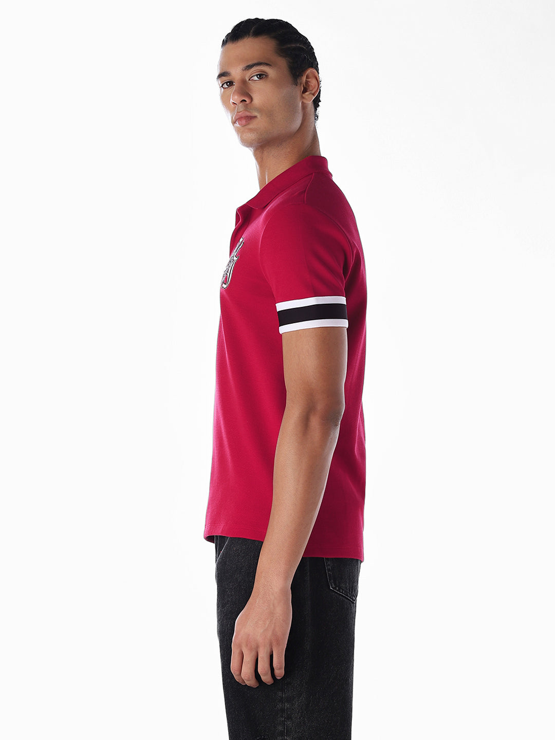 Red Printed Stretch Polo