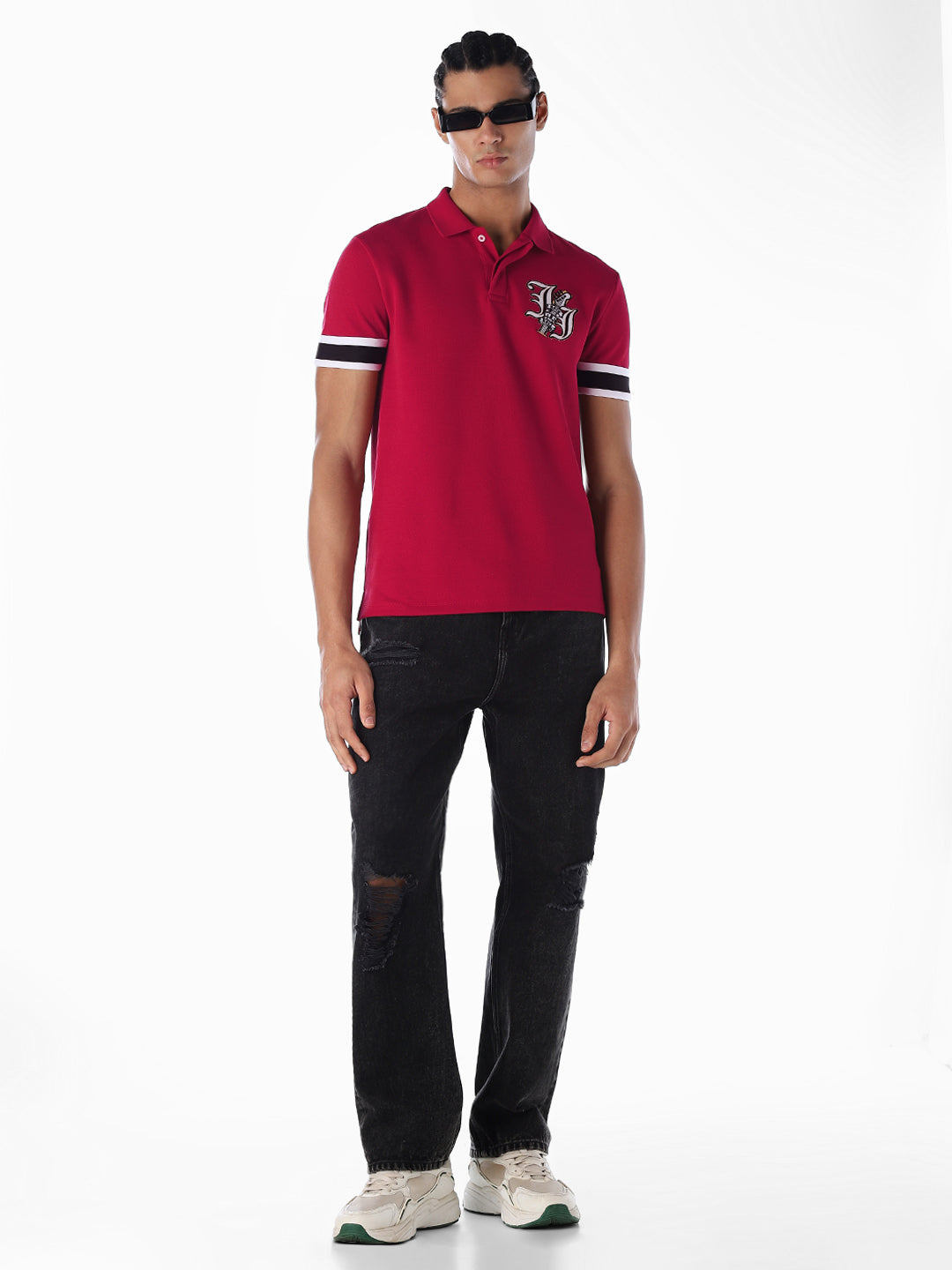 Red Printed Stretch Polo