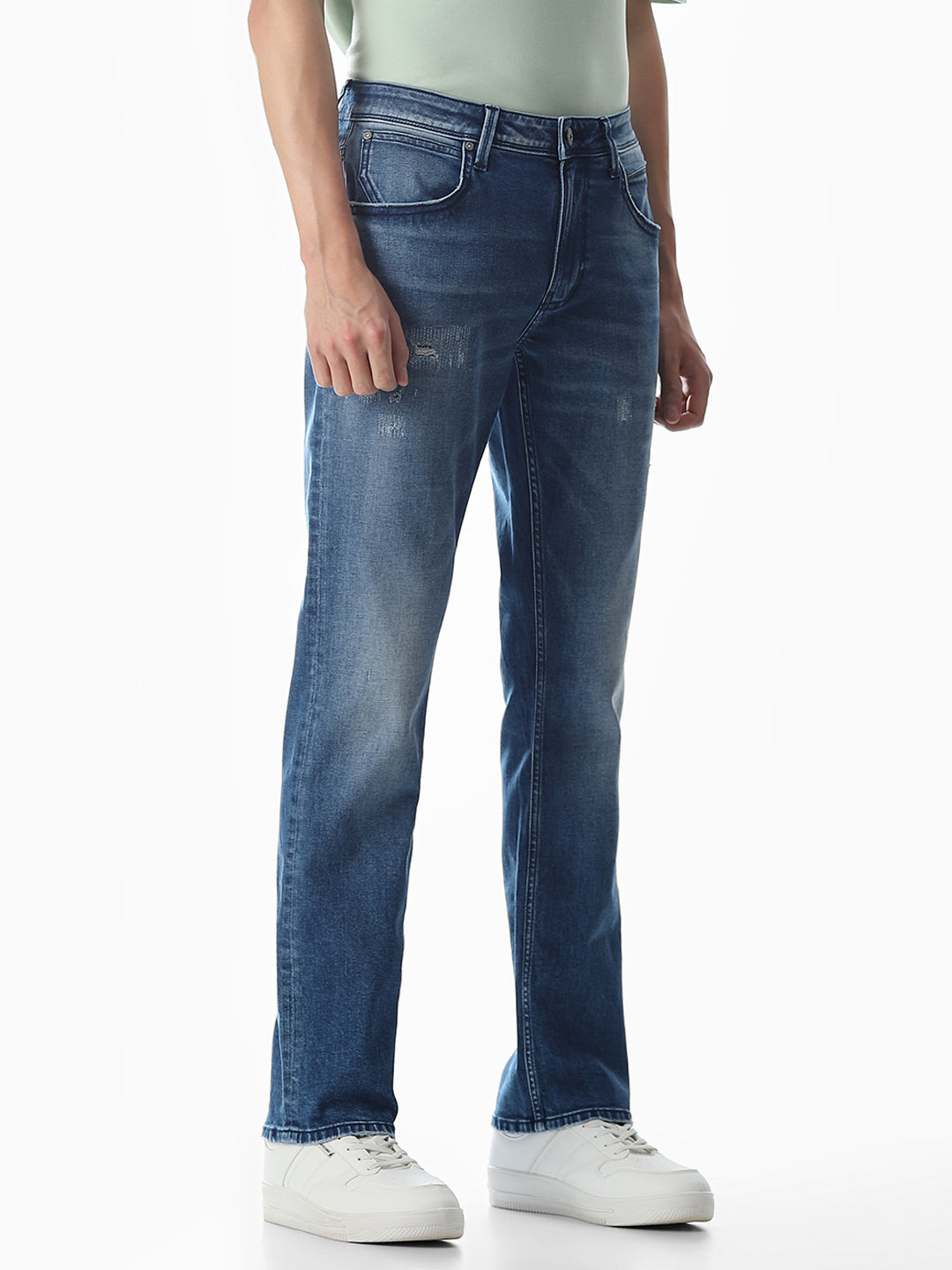 Distressed Clark Regular Fit Jeans - Medium Blue