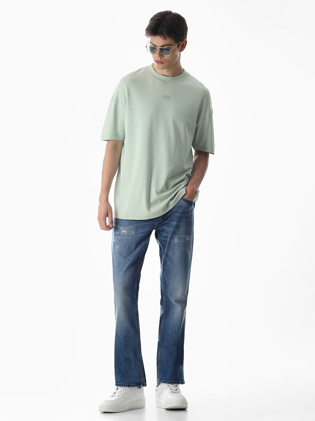 Distressed Clark Regular Fit Jeans - Medium Blue