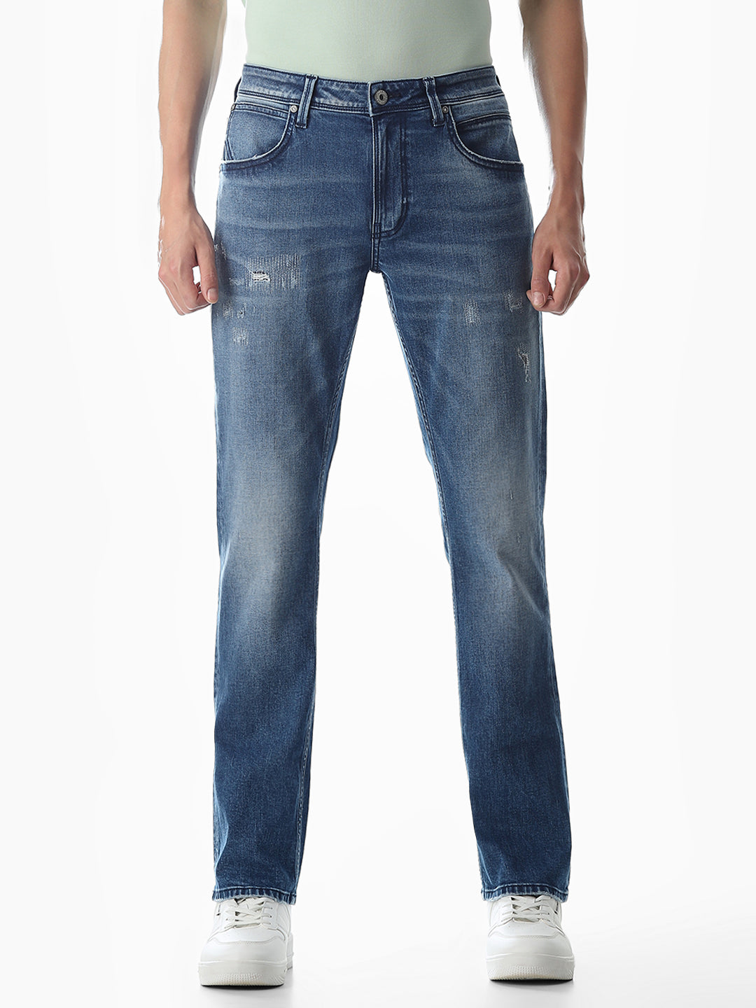 Distressed Clark Regular Fit Jeans - Medium Blue