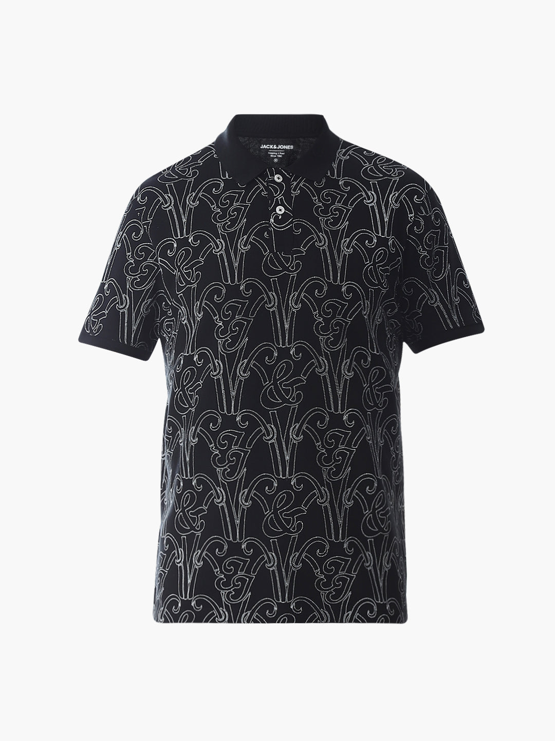 Printed Cotton Polo - Black