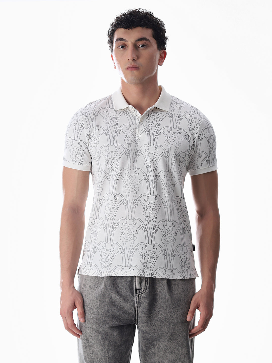 Printed Cotton Polo - White