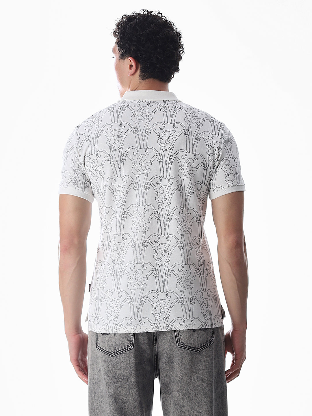 Printed Cotton Polo - White