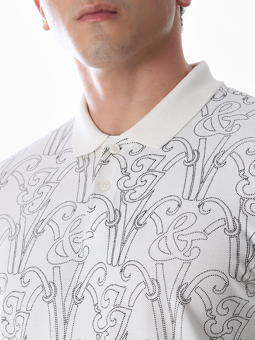 Printed Cotton Polo - White