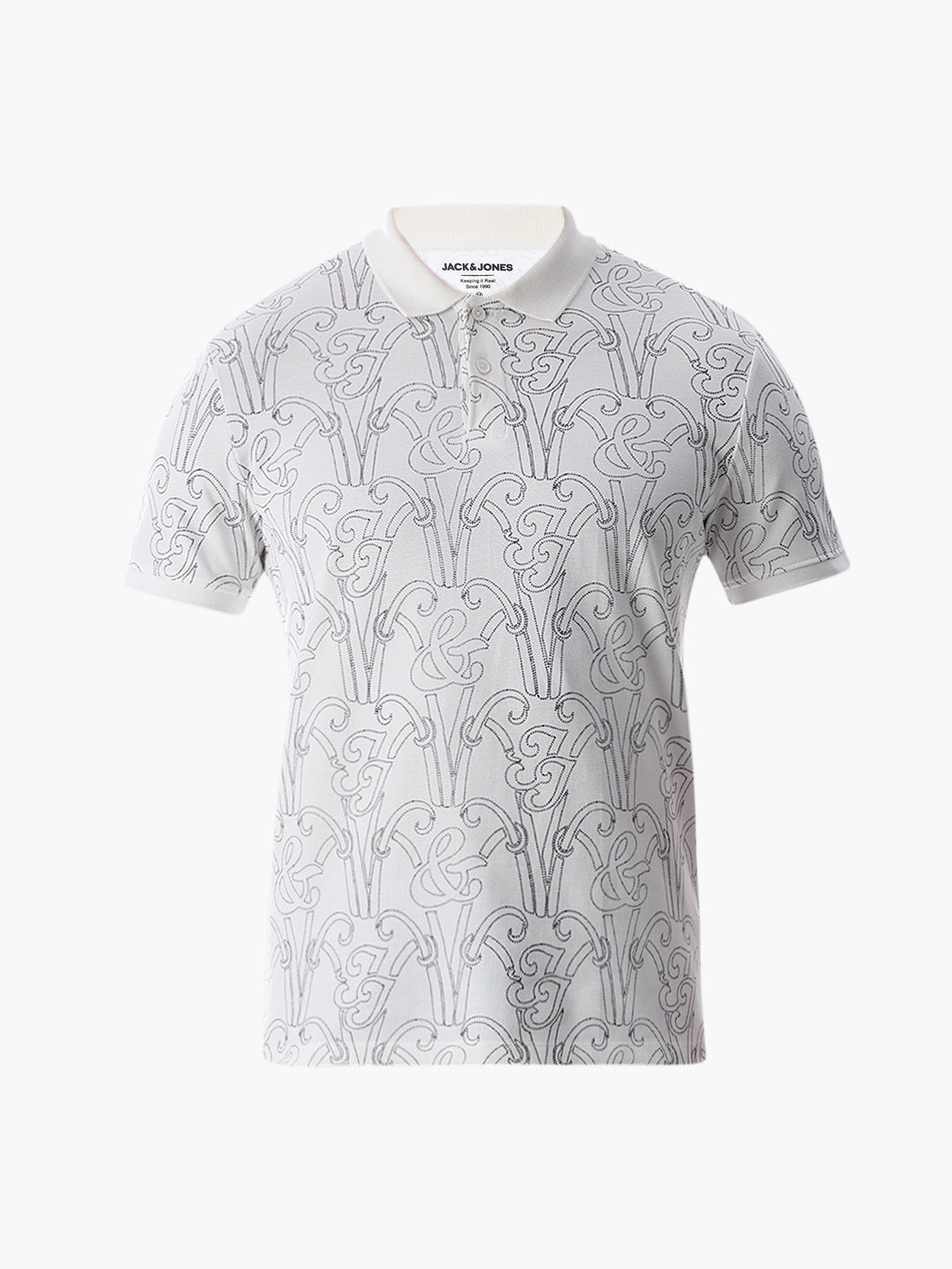 Printed Cotton Polo - White