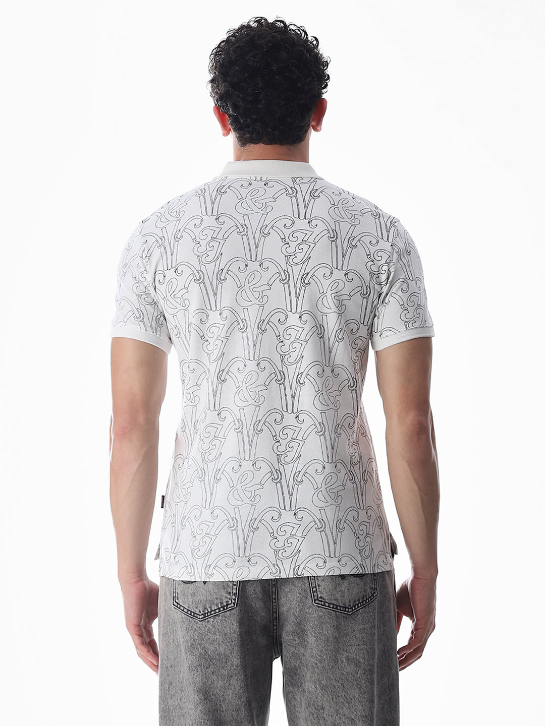 Printed Cotton Polo - White