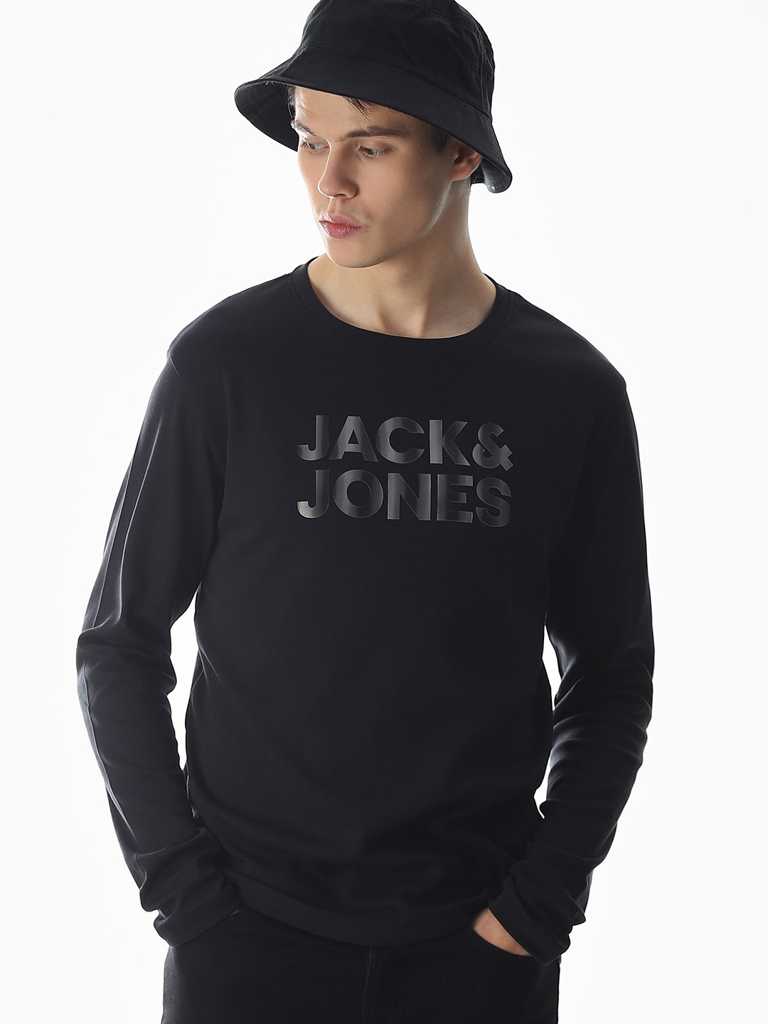 Logo Print Full Sleeves T-shirt - Black