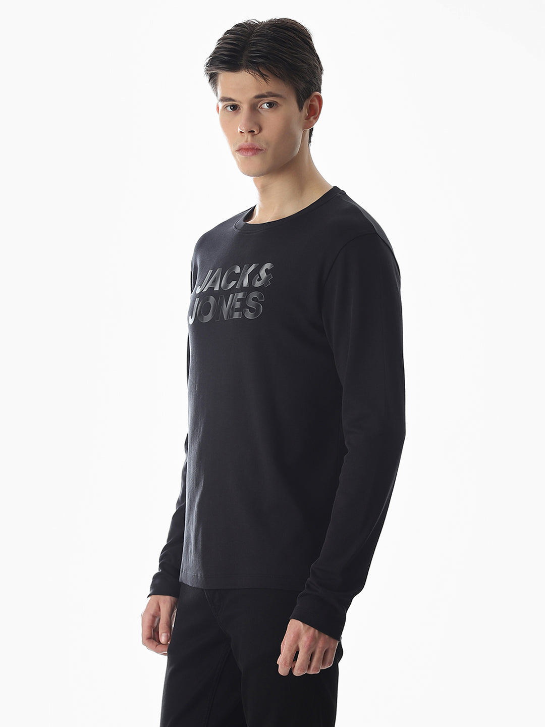 Logo Print Full Sleeves T-shirt - Black