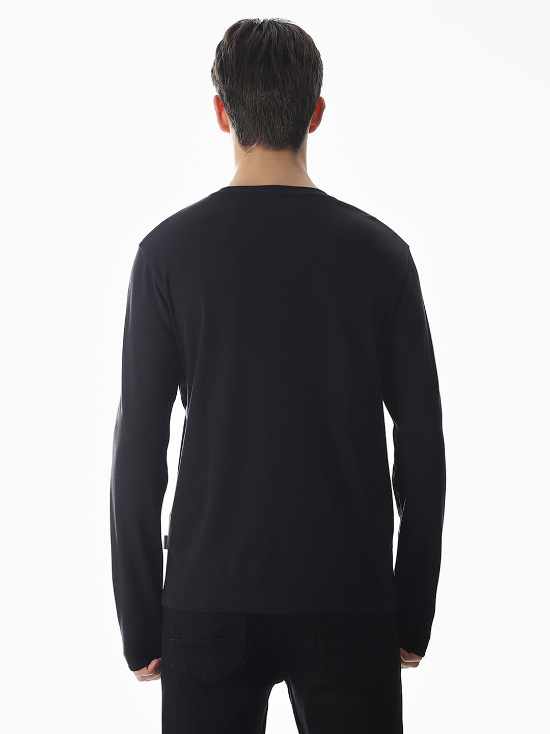 Logo Print Full Sleeves T-shirt - Black