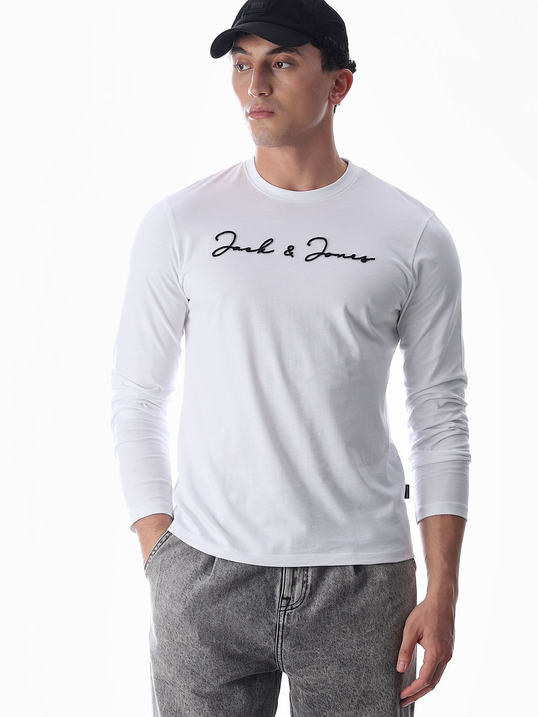 Logo Print Full Sleeves T-shirt - White