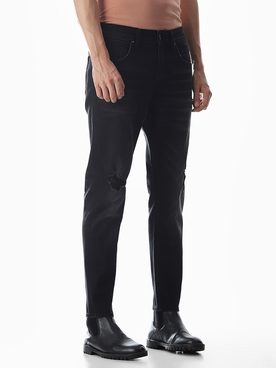 Distressed Cropped Brak Slim Jeans