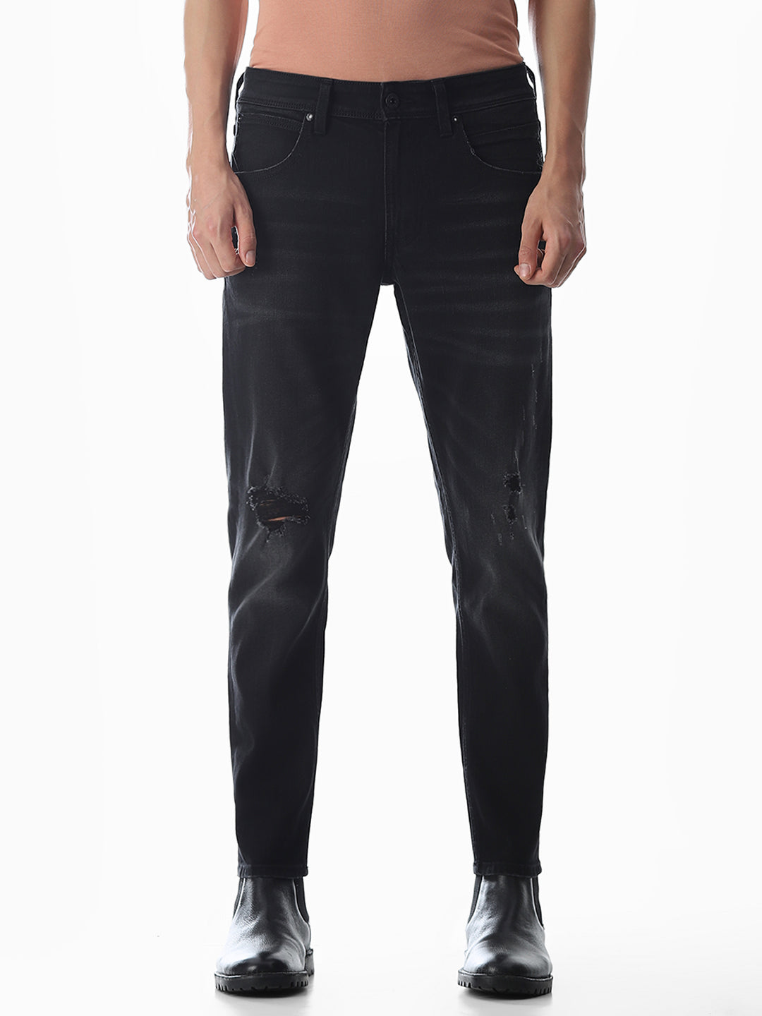 Distressed Cropped Brak Slim Jeans