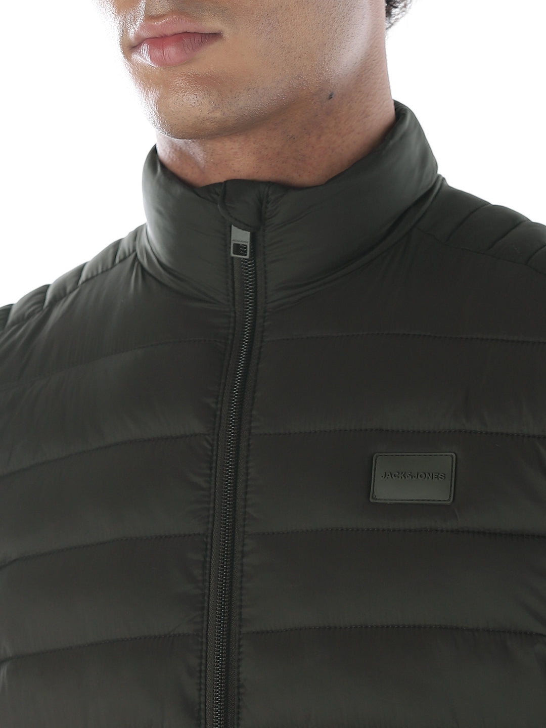 Sleeveless High Neck Puffer Vest - Green