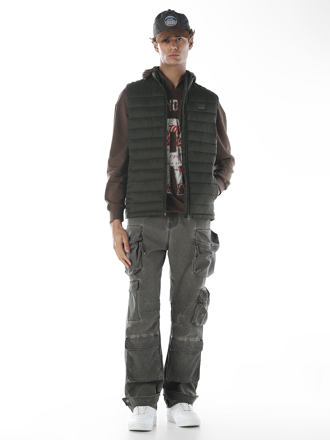 Sleeveless High Neck Puffer Vest - Green