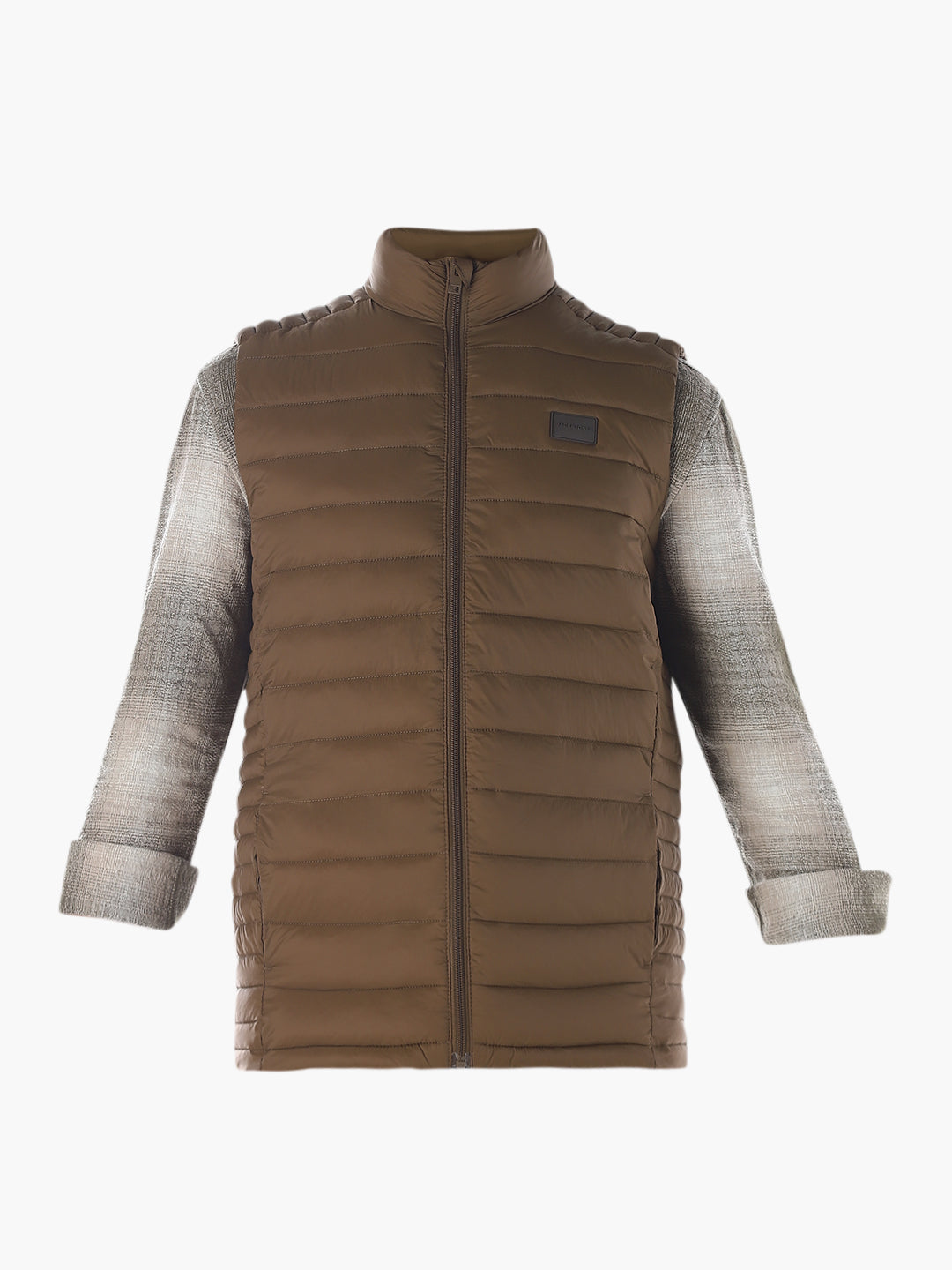 Sleeveless High Neck Puffer Vest - Brown