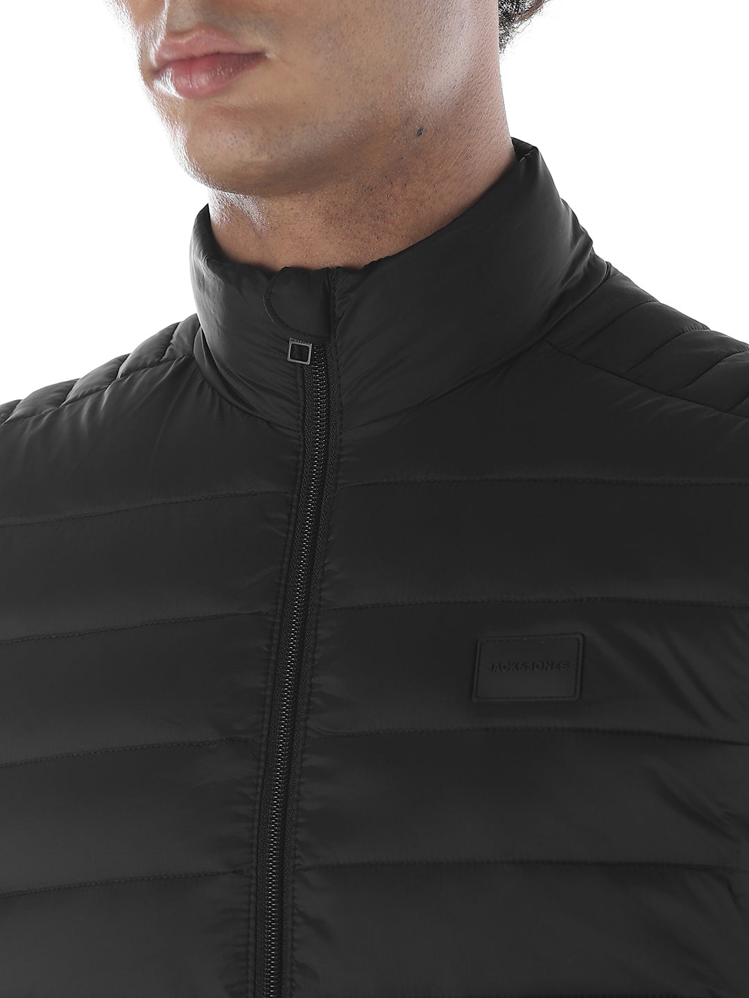 Sleeveless High Neck Puffer Vest - Black