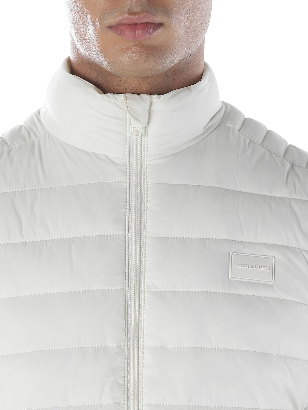 Sleeveless High Neck Puffer Vest - White