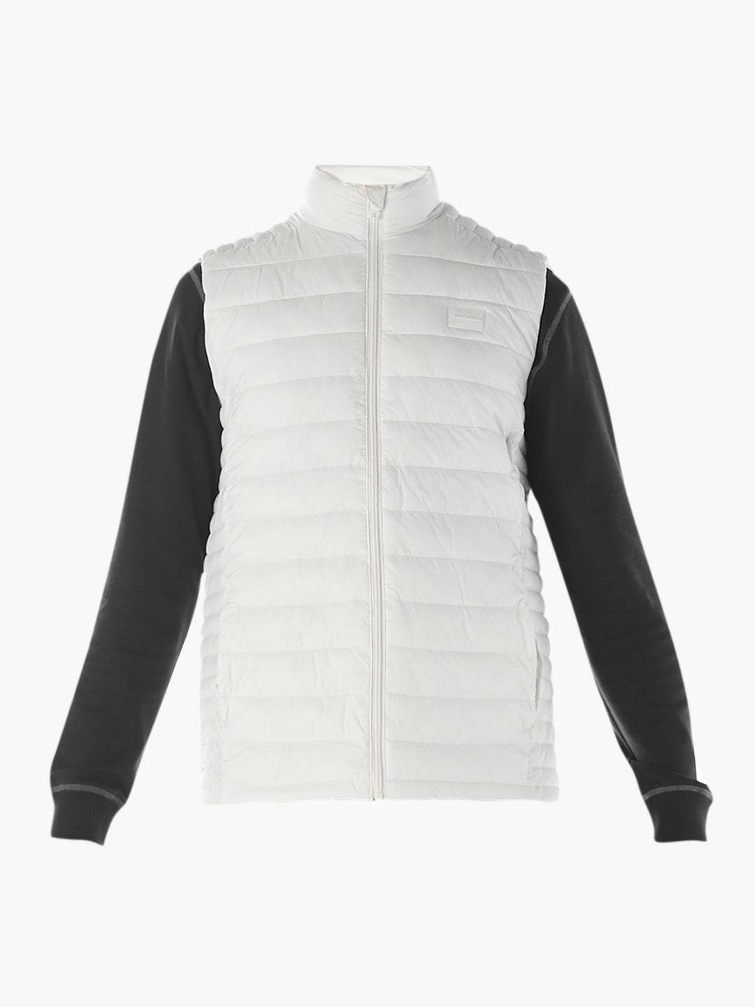 Sleeveless High Neck Puffer Vest - White