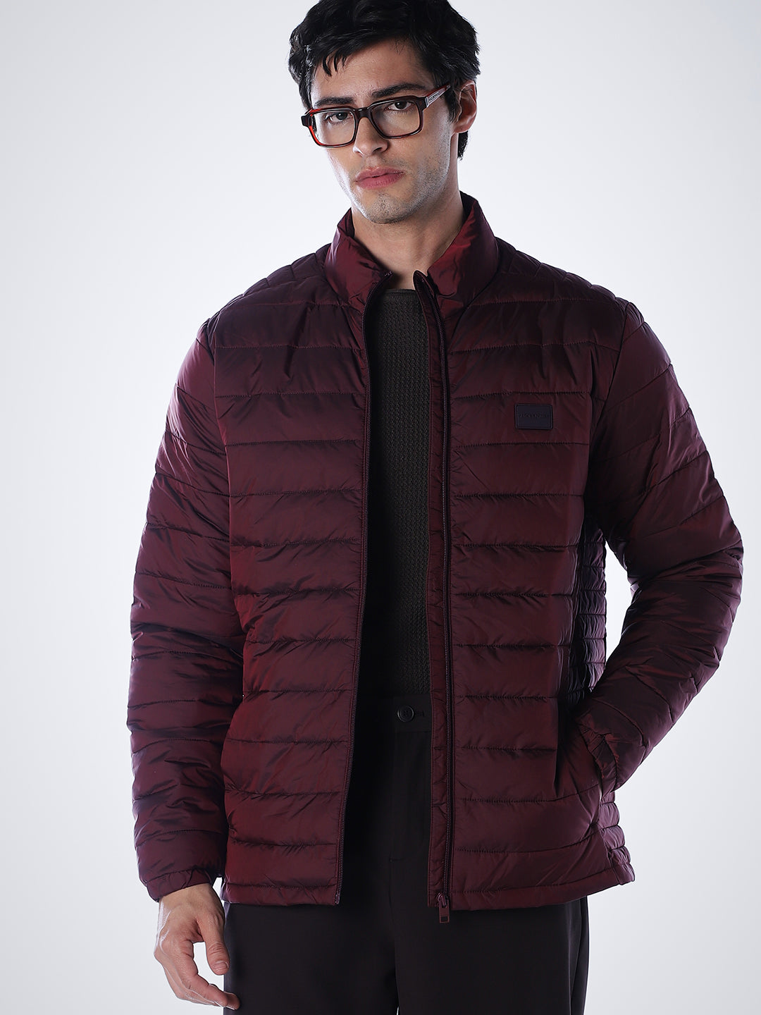 Maroon High Neck Jacket