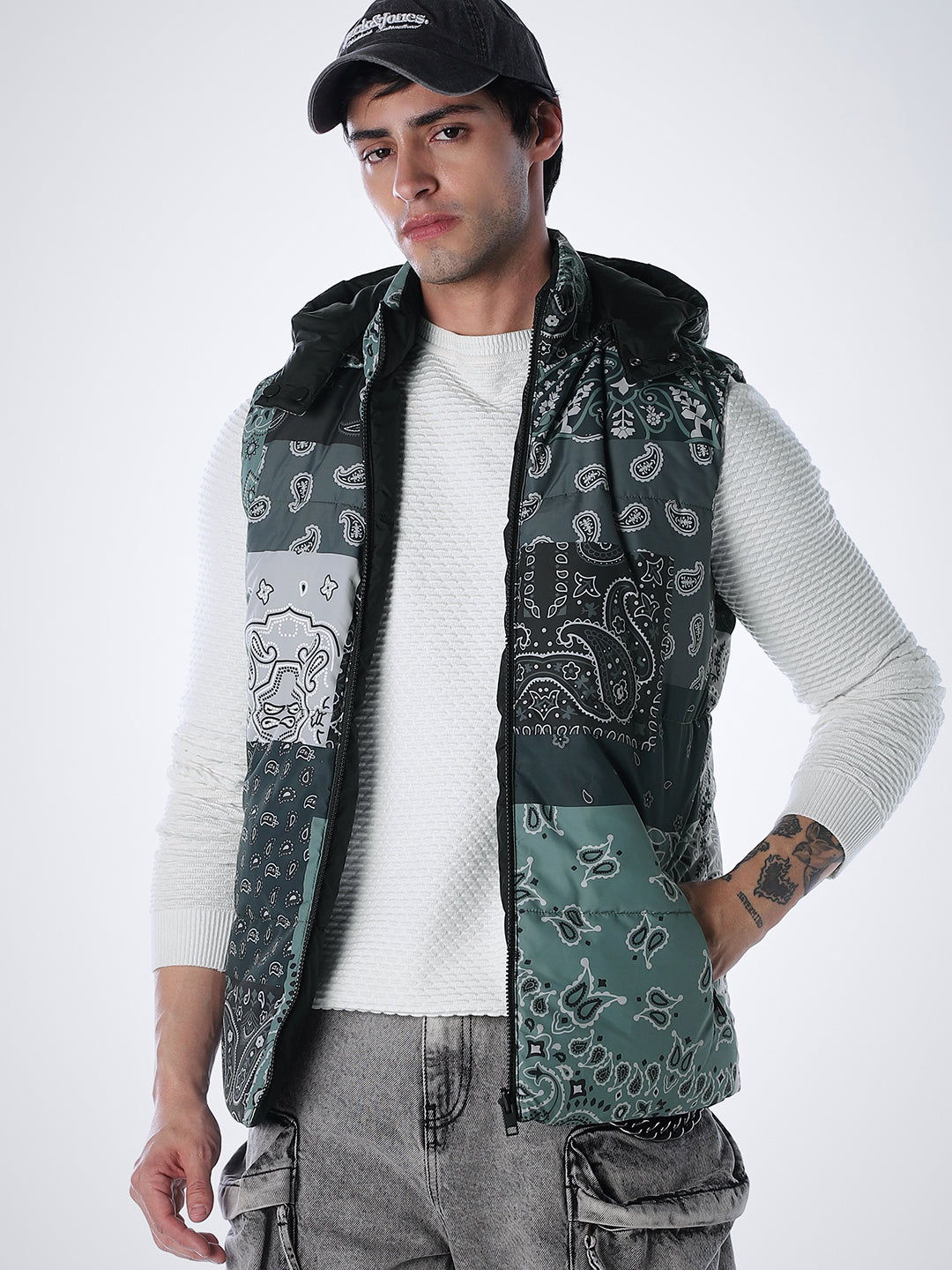 Green Printed Reversible Vest Jacket
