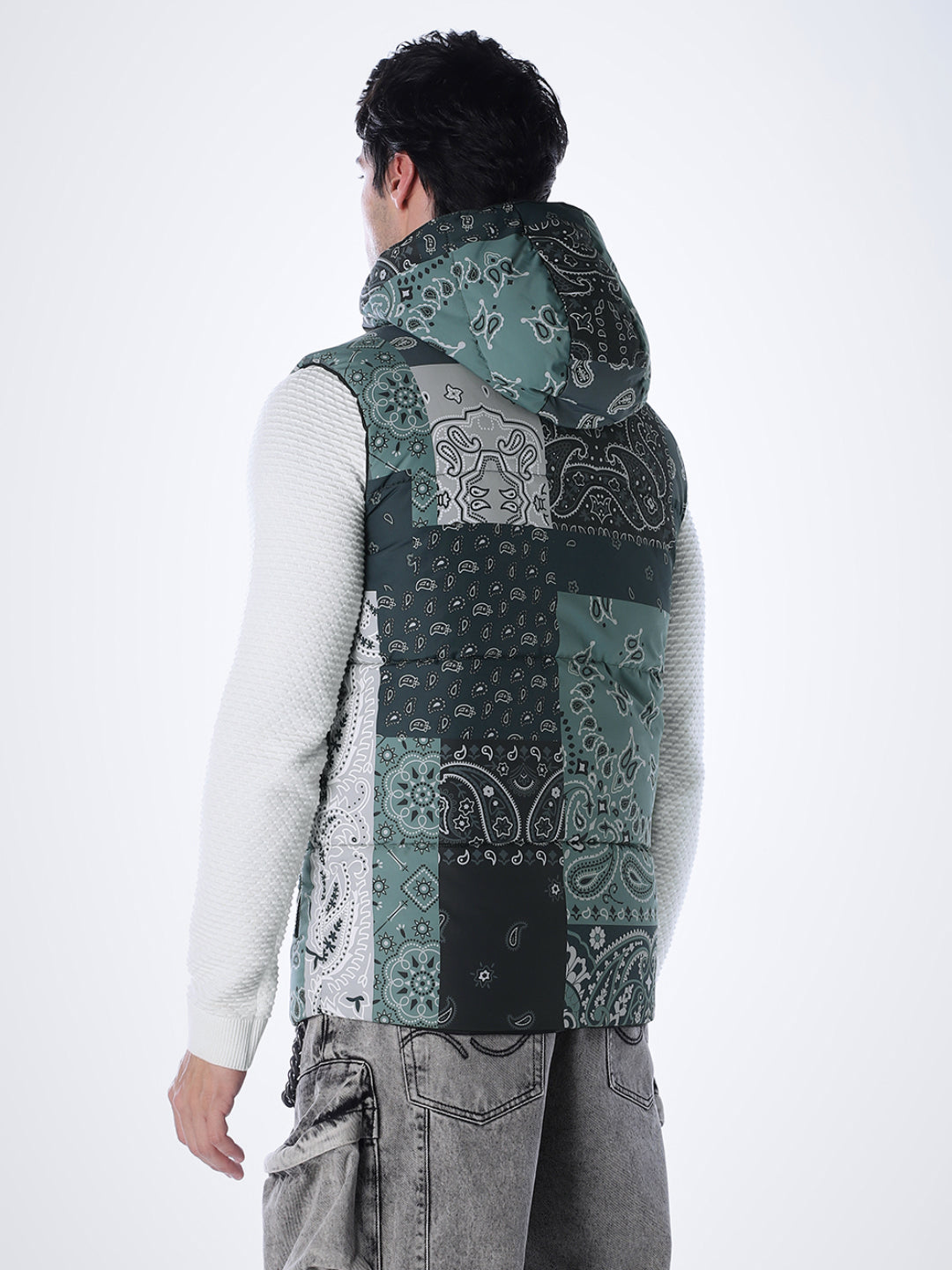 Green Printed Reversible Vest Jacket
