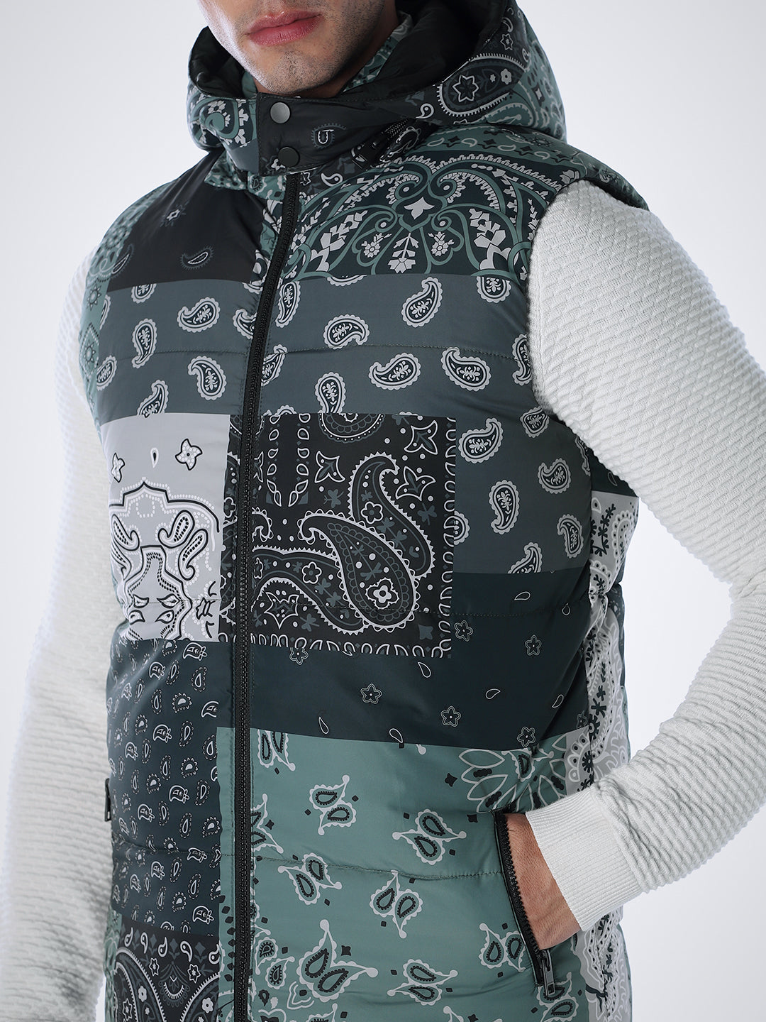 Green Printed Reversible Vest Jacket