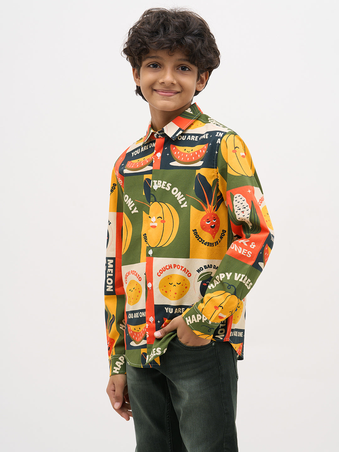 Green Printed Cotton Shirt