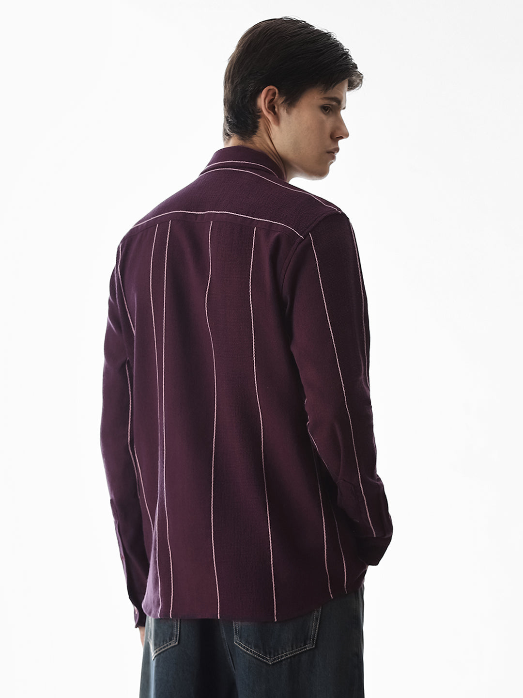 Striped Cotton Full Sleeves Shirt - Purple