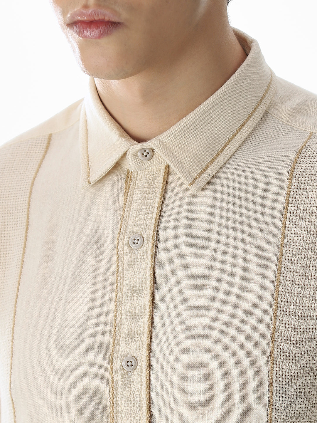 Striped Cotton Full Sleeves Shirt - Beige