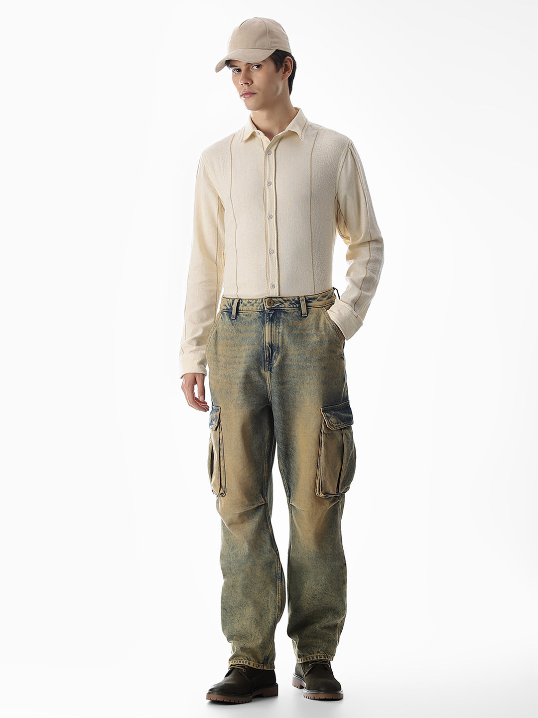 Striped Cotton Full Sleeves Shirt - Beige