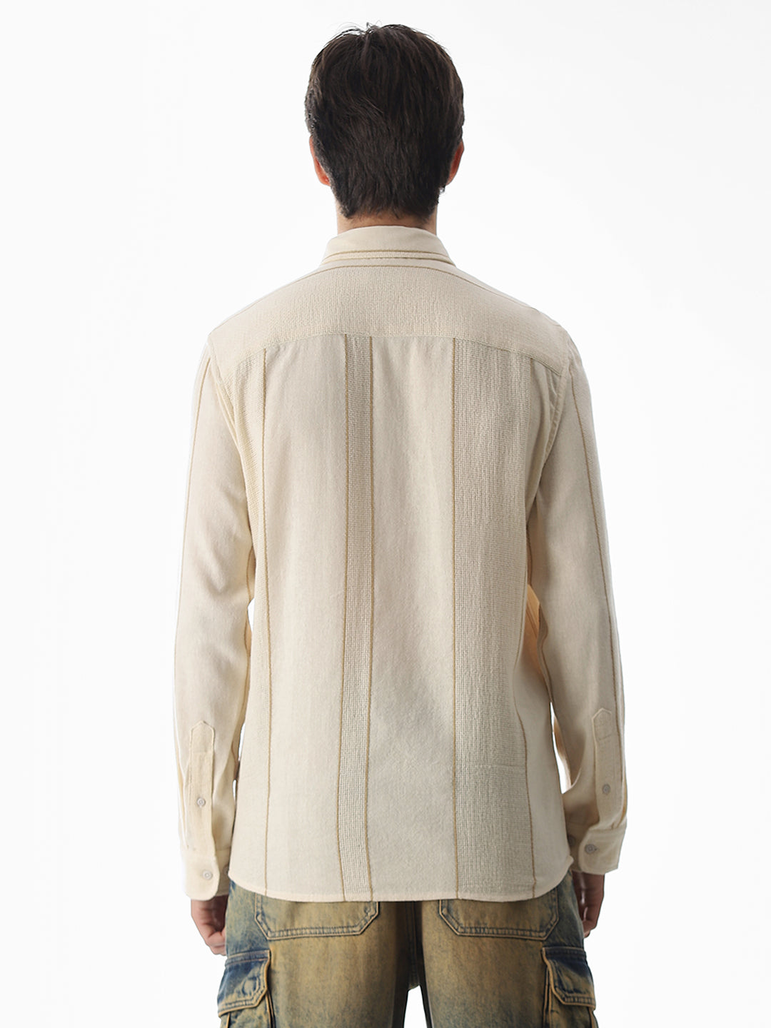 Striped Cotton Full Sleeves Shirt - Beige