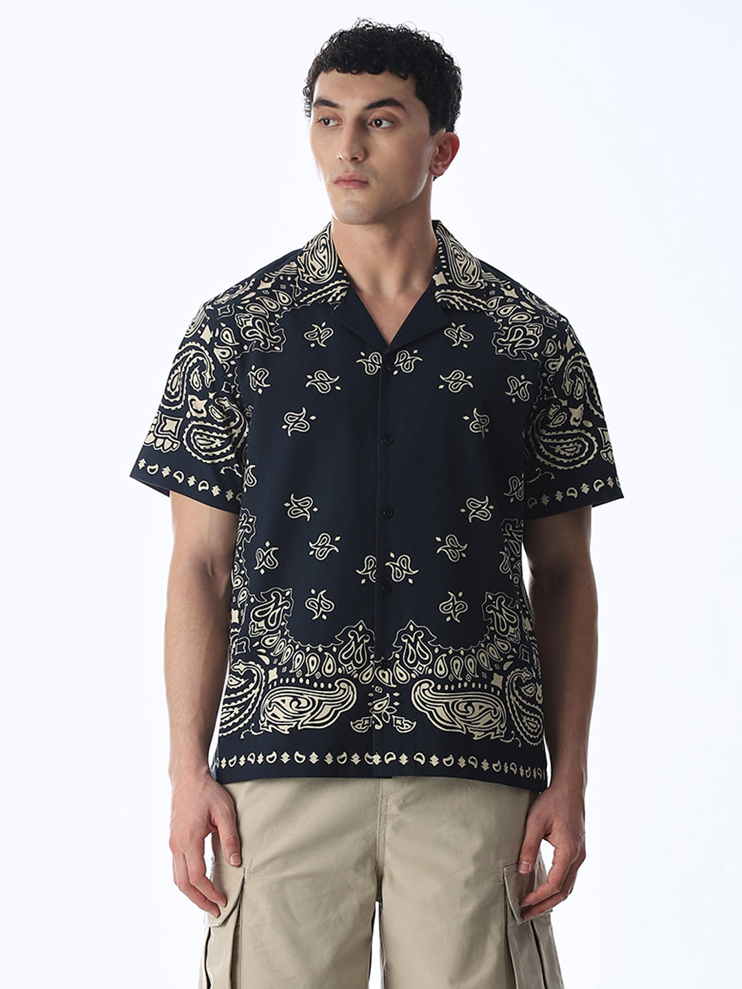 Navy Printed Oversized Shirt