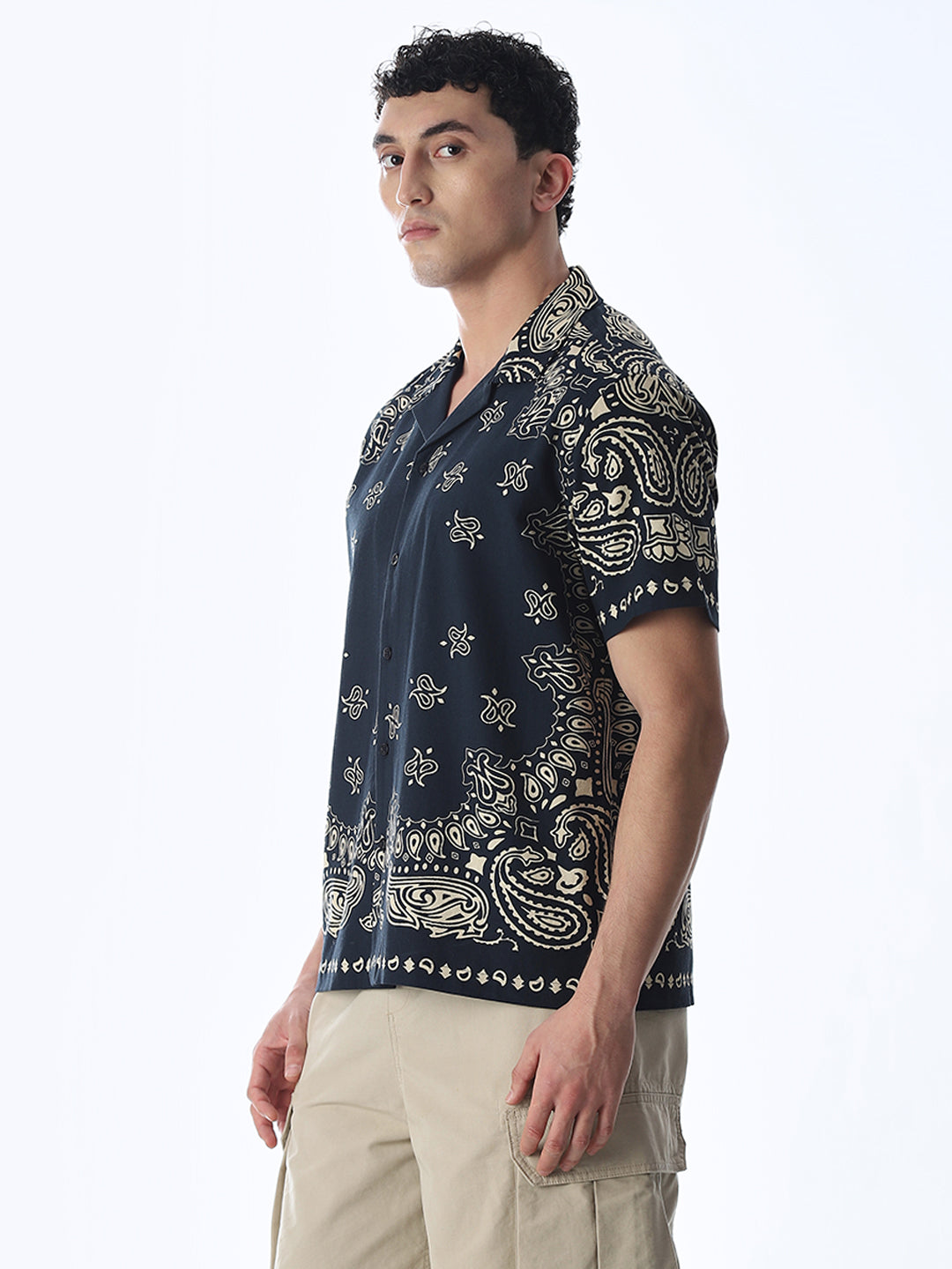 Navy Printed Oversized Shirt