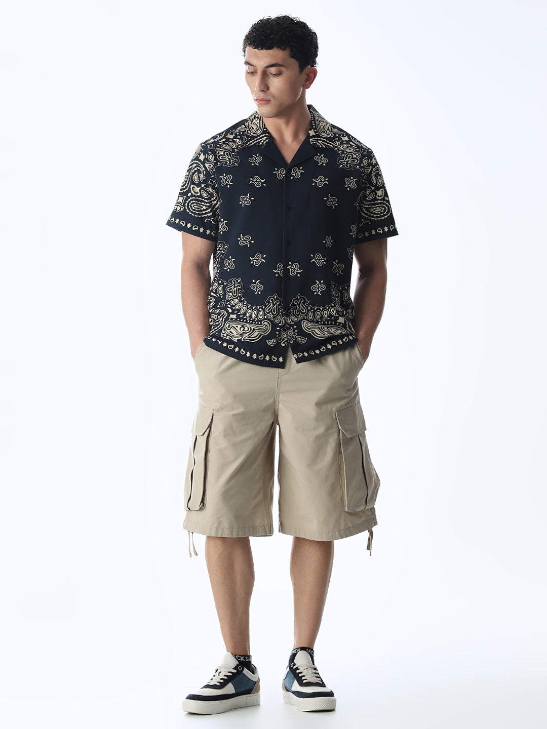 Navy Printed Oversized Shirt
