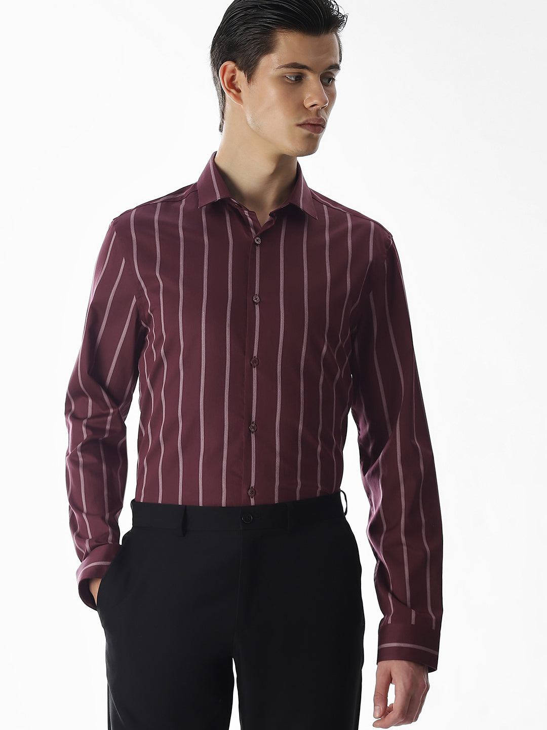 Maroon Striped Cotton Shirt