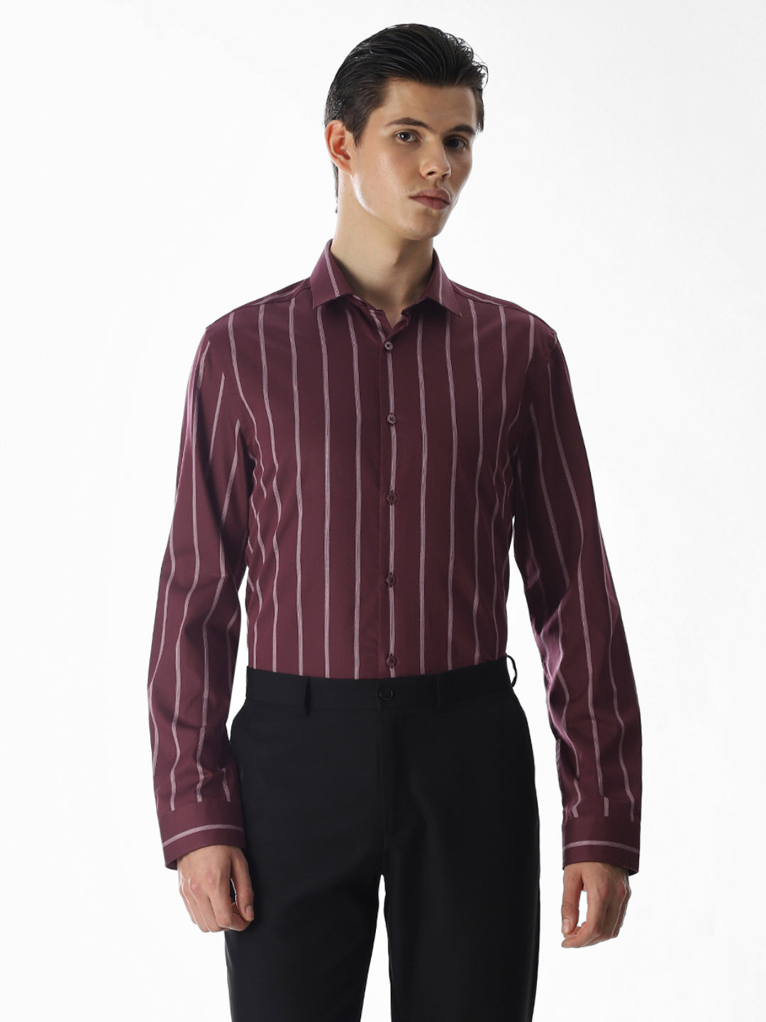 Maroon Striped Cotton Shirt