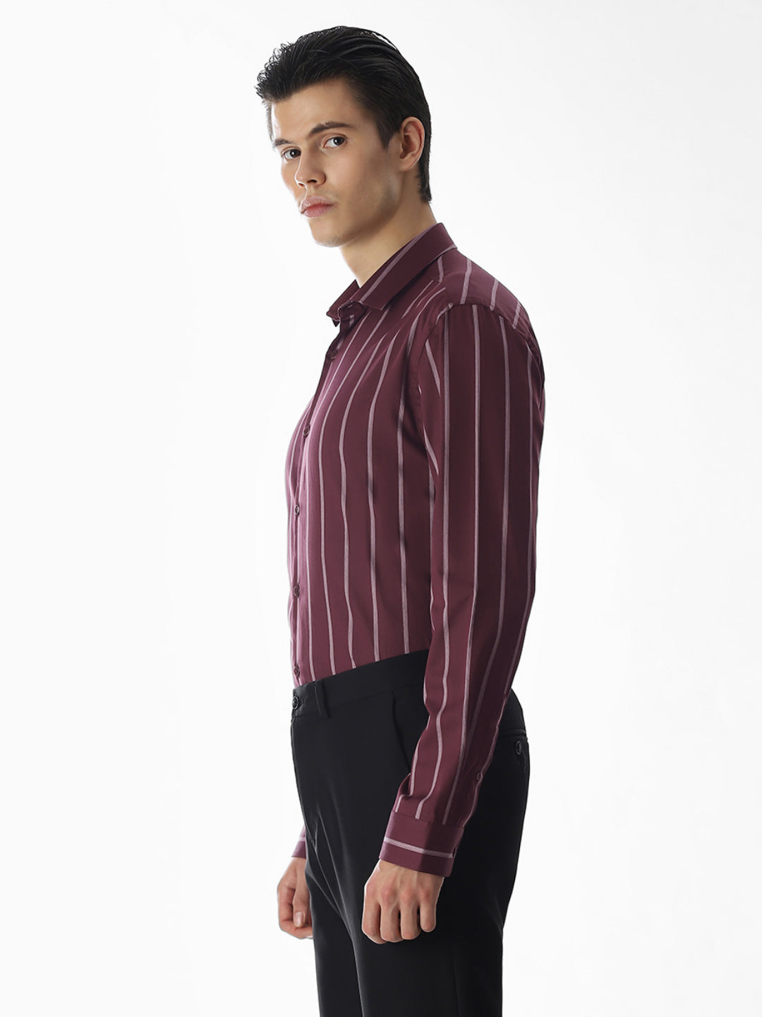 Maroon Striped Cotton Shirt