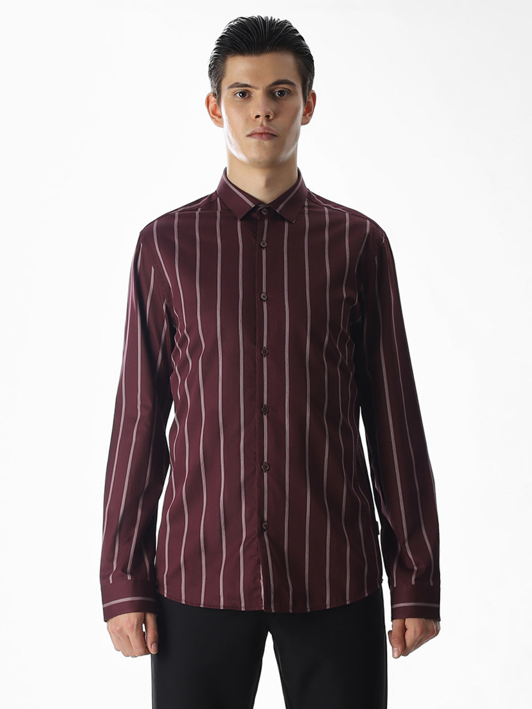 Maroon Striped Cotton Shirt
