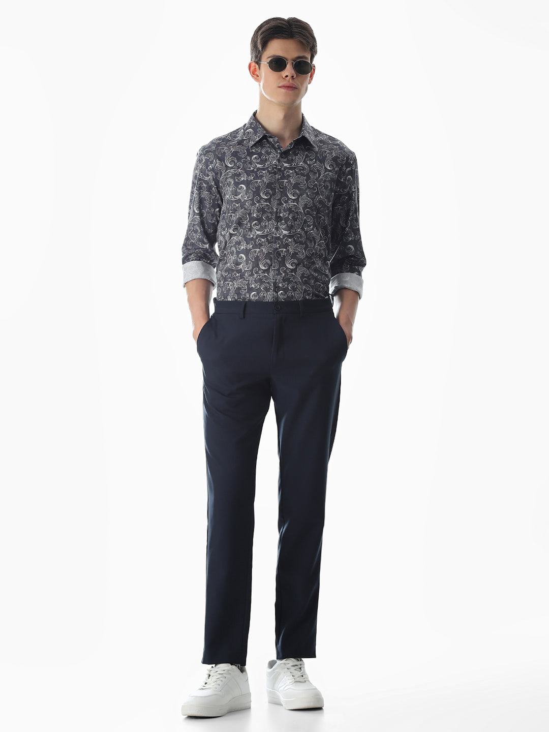 Abstract Print Slim Fit Shirt - Navy Blue