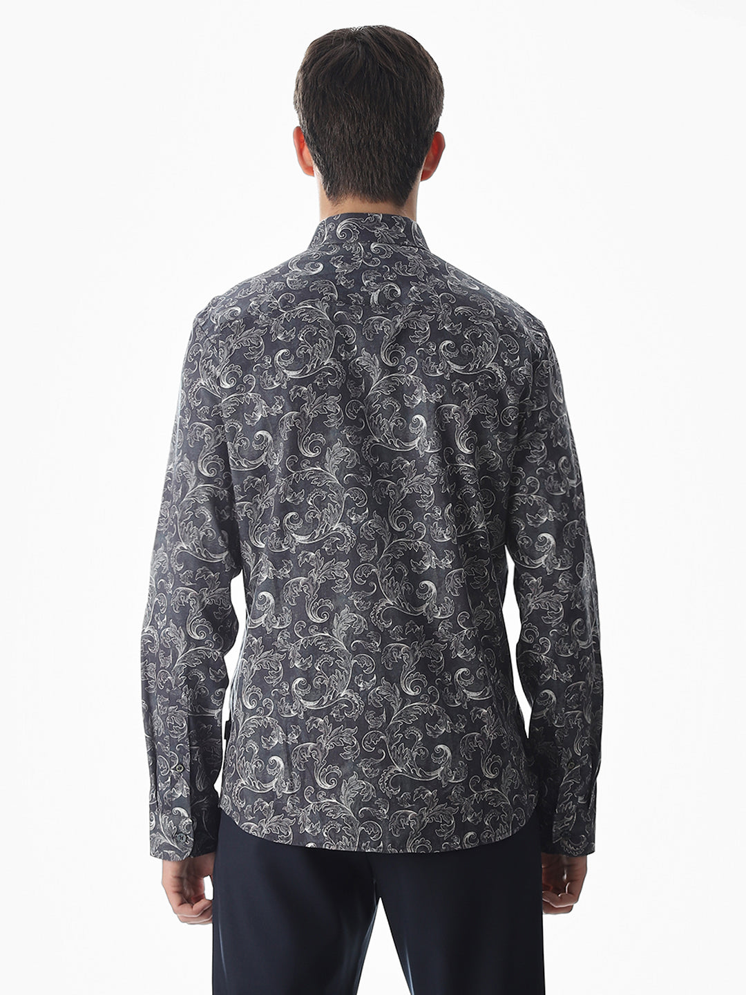 Abstract Print Slim Fit Shirt - Navy Blue
