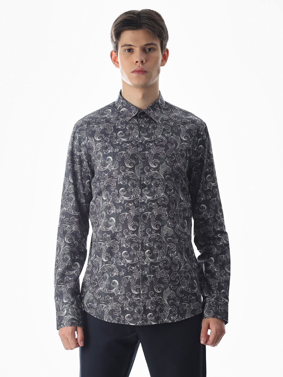 Abstract Print Slim Fit Shirt - Navy Blue