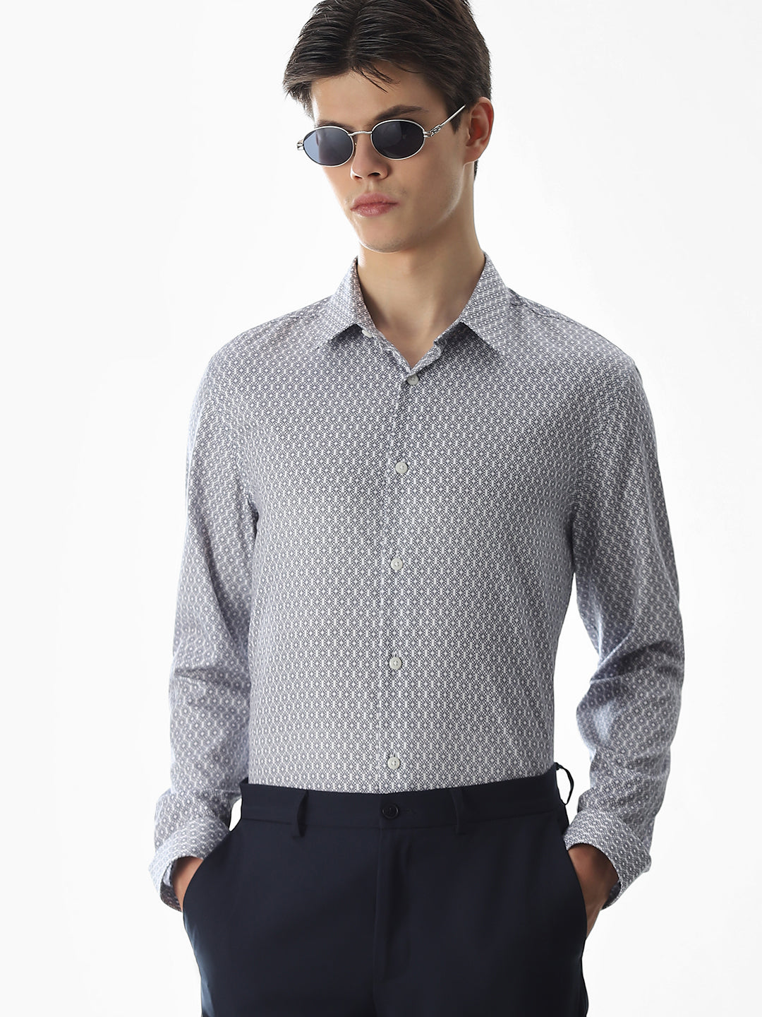 Abstract Print Slim Fit Shirt - White