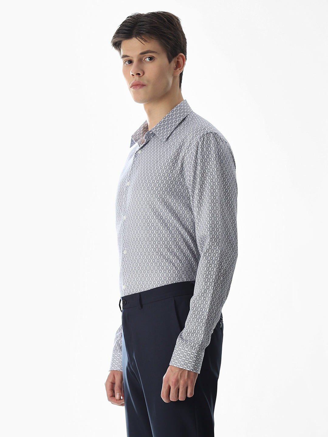 Abstract Print Slim Fit Shirt - White